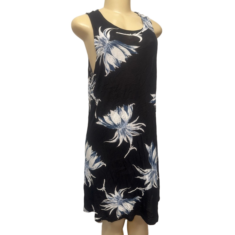 Elegant Black and Blue Floral Dress Size L